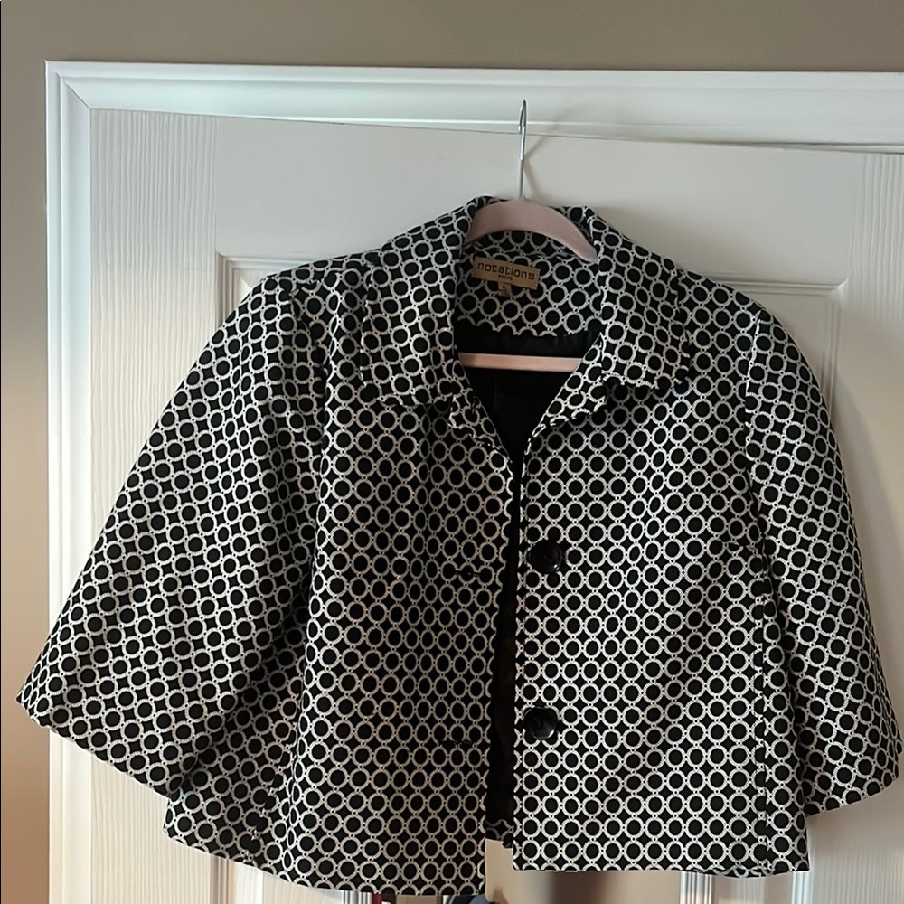 Talbots Black and White Cape Jacket Geometric Pattern